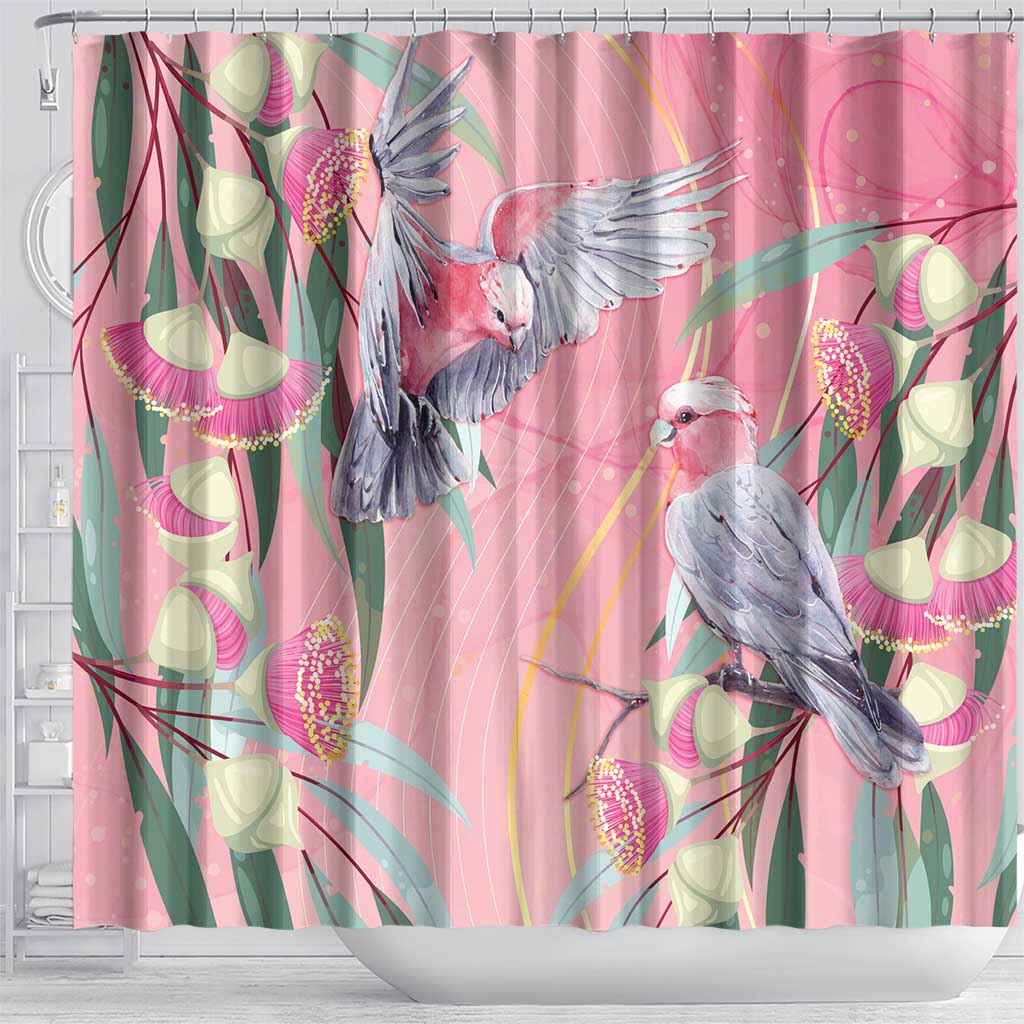 Australia Breast Cancer Awareness Shower Curtain Pink Galah with Eucalyptus Flowers - Aussie Hoodie