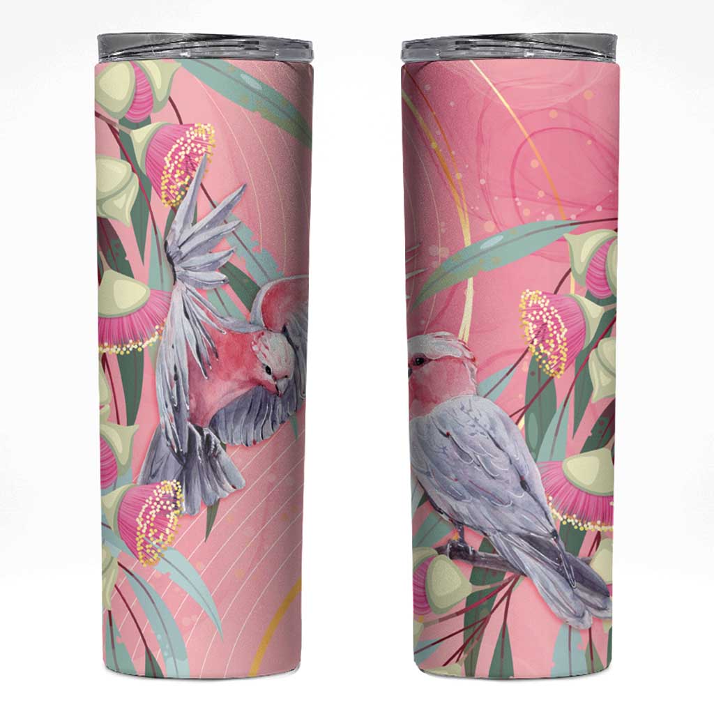 Australia Breast Cancer Awareness Skinny Tumbler Pink Galah with Eucalyptus Flowers - Aussie Hoodie