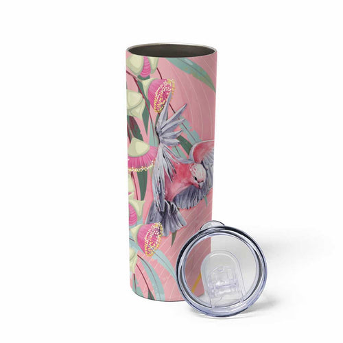 Australia Breast Cancer Awareness Skinny Tumbler Pink Galah with Eucalyptus Flowers - Aussie Hoodie
