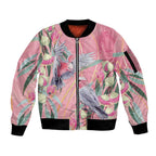 Australia Breast Cancer Awareness Sleeve Zip Bomber Jacket Pink Galah with Eucalyptus Flowers - Aussie Hoodie