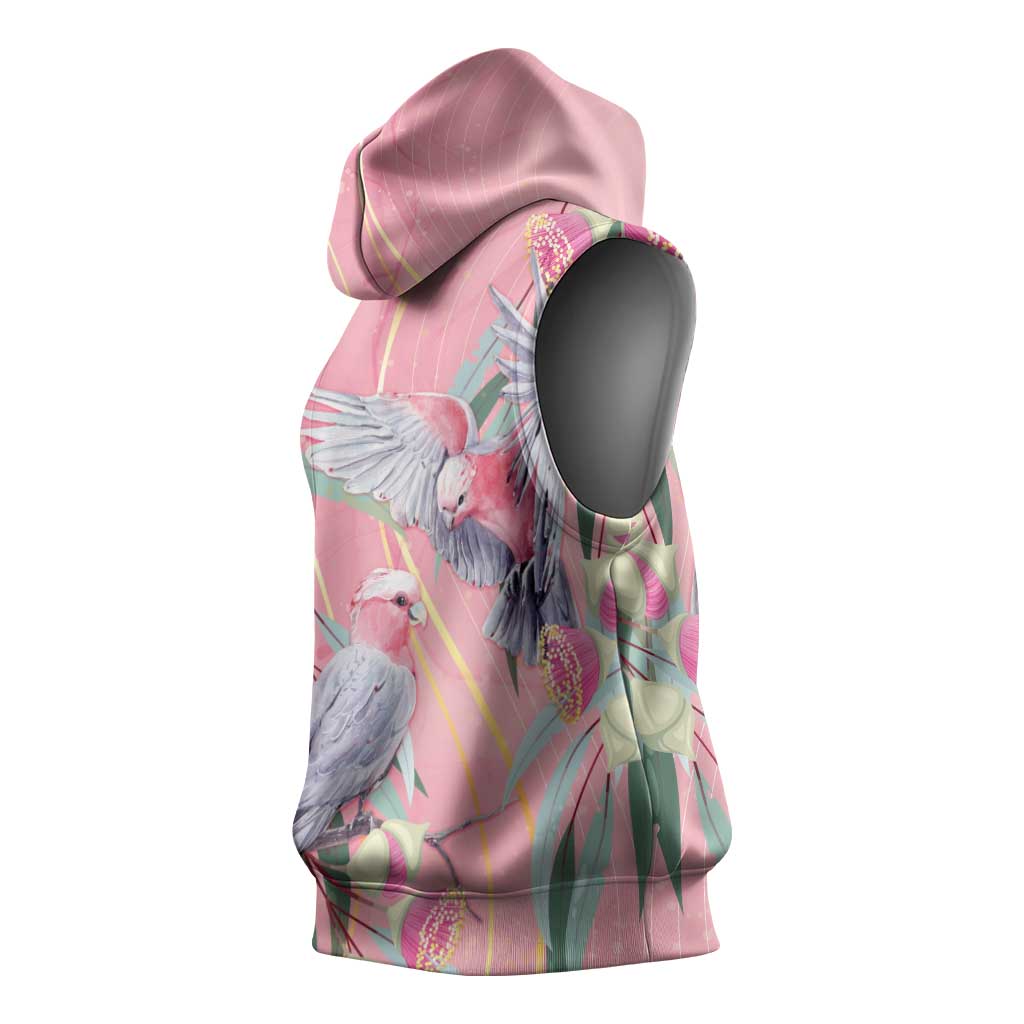 Australia Breast Cancer Awareness Sleeveless Hoodie Pink Galah with Eucalyptus Flowers - Aussie Hoodie