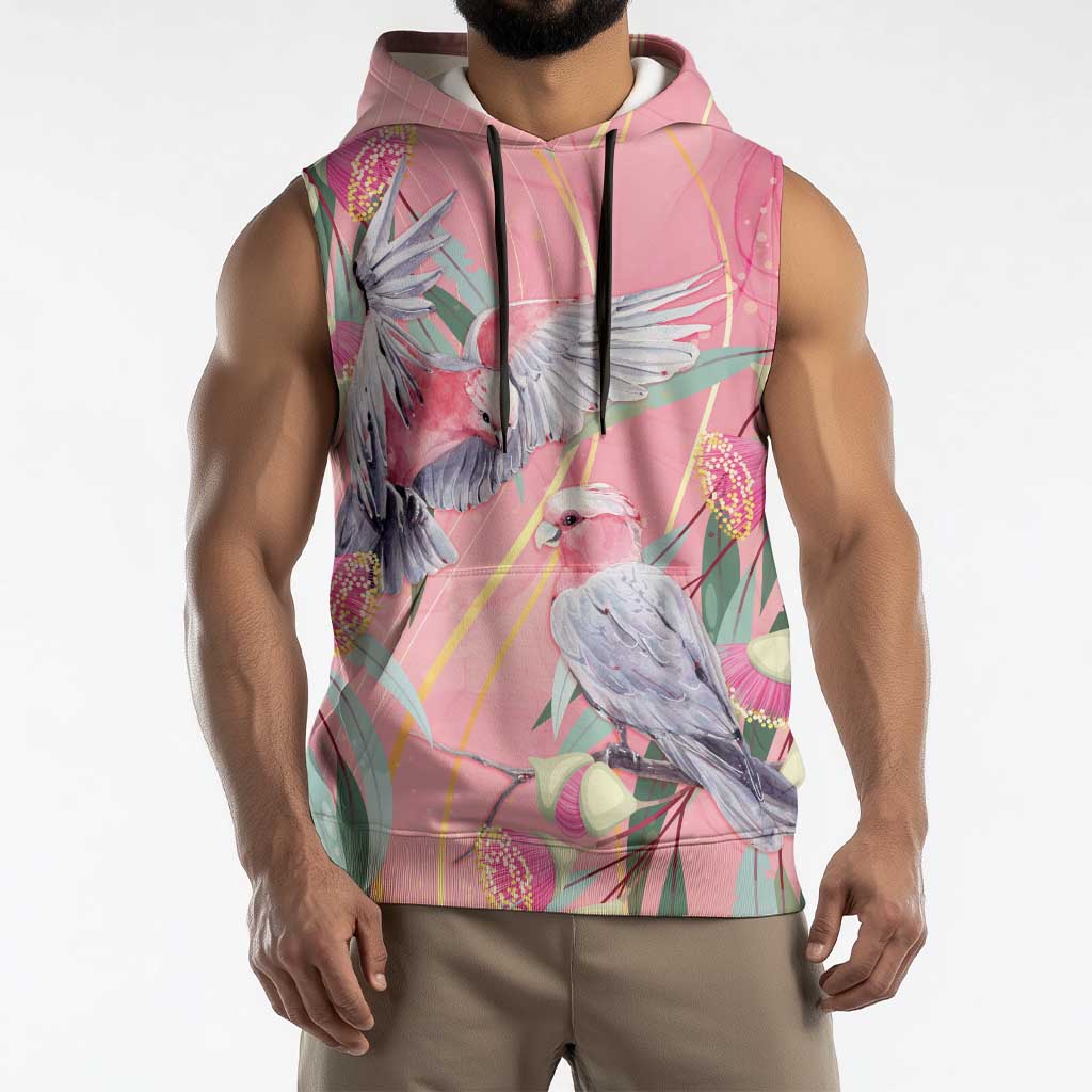 Australia Breast Cancer Awareness Sleeveless Hoodie Pink Galah with Eucalyptus Flowers - Aussie Hoodie
