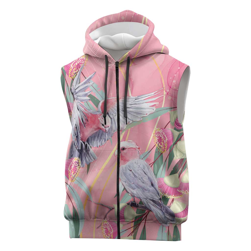 Australia Breast Cancer Awareness Sleeveless Zip Hoodie Pink Galah with Eucalyptus Flowers LT7