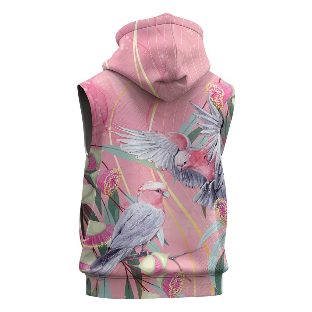 Australia Breast Cancer Awareness Sleeveless Zip Hoodie Pink Galah with Eucalyptus Flowers LT7