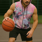 Australia Breast Cancer Awareness Sleeveless Zip Hoodie Pink Galah with Eucalyptus Flowers LT7