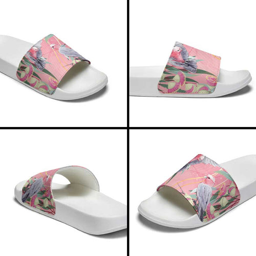 Australia Breast Cancer Awareness Slide Sandals Pink Galah with Eucalyptus Flowers - Aussie Hoodie