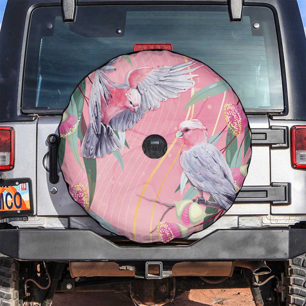 Australia Breast Cancer Awareness Spare Tire Cover Pink Galah with Eucalyptus Flowers - Aussie Hoodie