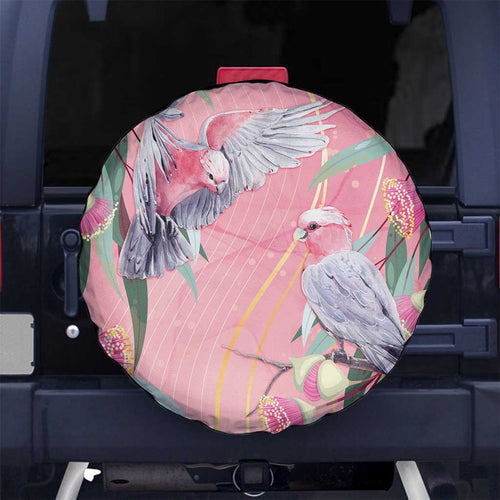 Australia Breast Cancer Awareness Spare Tire Cover Pink Galah with Eucalyptus Flowers - Aussie Hoodie