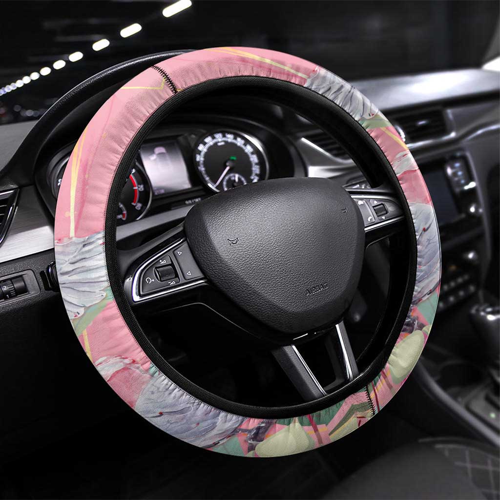 Australia Breast Cancer Awareness Steering Wheel Cover Pink Galah with Eucalyptus Flowers - Aussie Hoodie