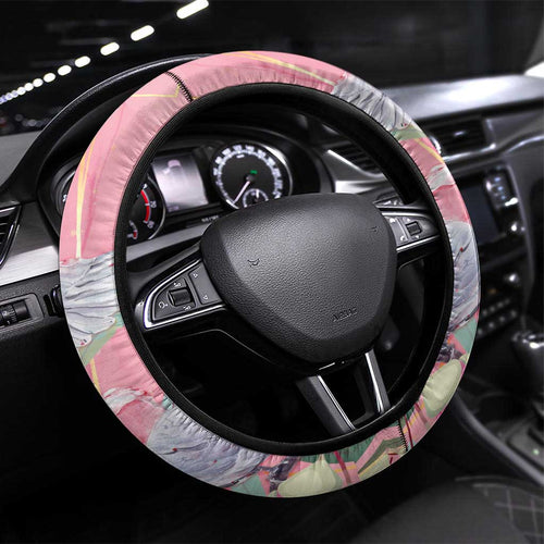 Australia Breast Cancer Awareness Steering Wheel Cover Pink Galah with Eucalyptus Flowers - Aussie Hoodie