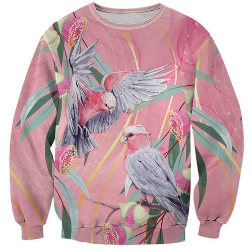 Australia Breast Cancer Awareness Sweatshirt Pink Galah with Eucalyptus Flowers - Aussie Hoodie