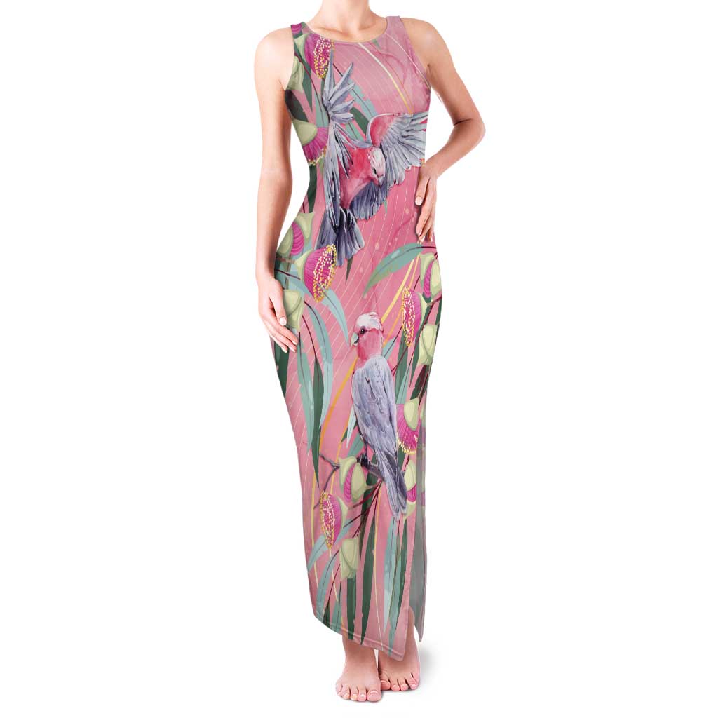Australia Breast Cancer Awareness Tank Maxi Dress Pink Galah with Eucalyptus Flowers - Aussie Hoodie