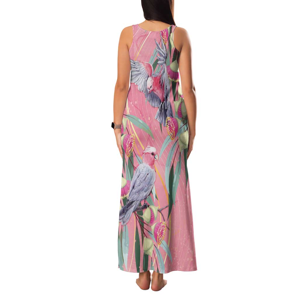 Australia Breast Cancer Awareness Tank Maxi Dress Pink Galah with Eucalyptus Flowers - Aussie Hoodie