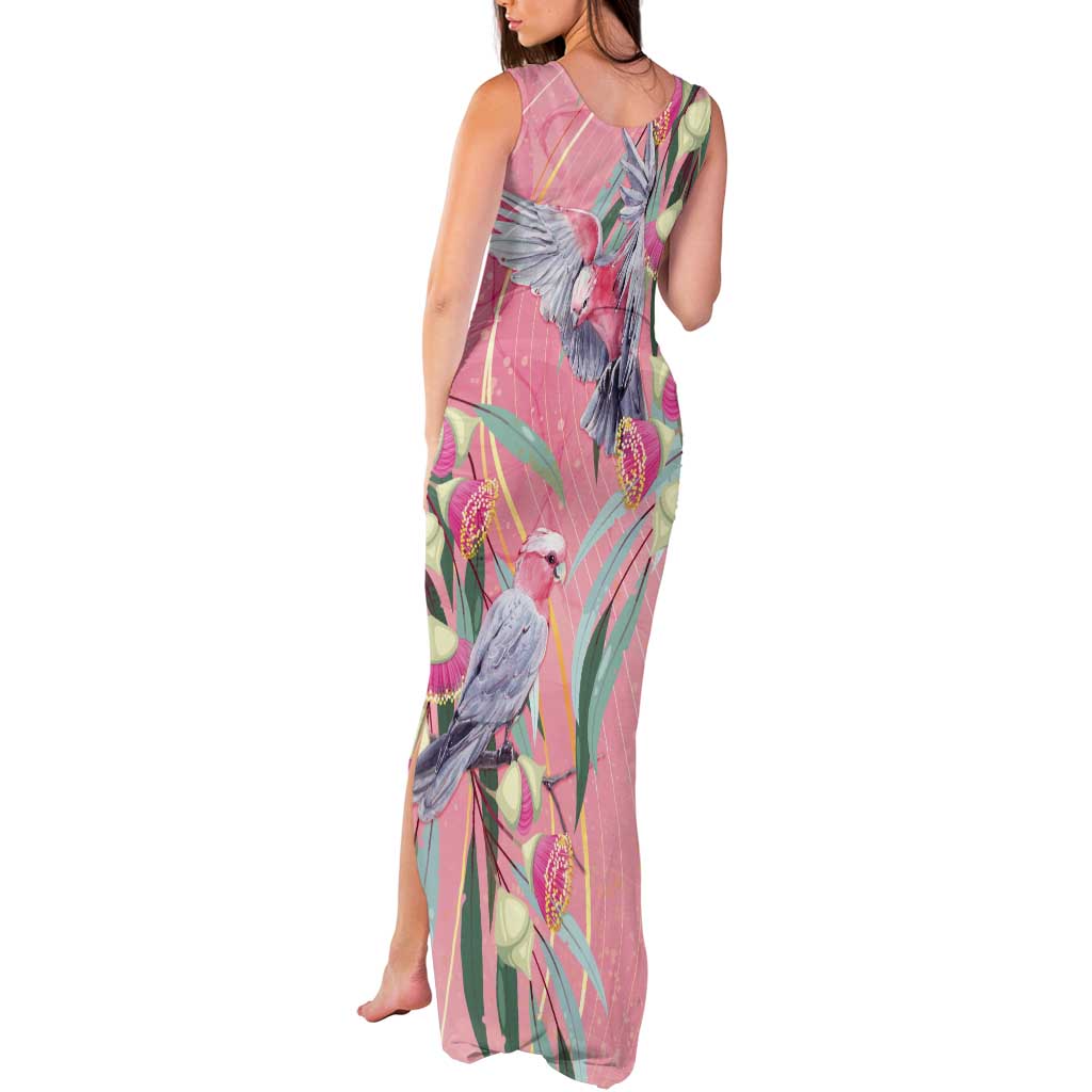 Australia Breast Cancer Awareness Tank Maxi Dress Pink Galah with Eucalyptus Flowers - Aussie Hoodie