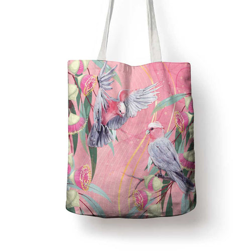 Australia Breast Cancer Awareness Tote Bag Pink Galah with Eucalyptus Flowers - Aussie Hoodie