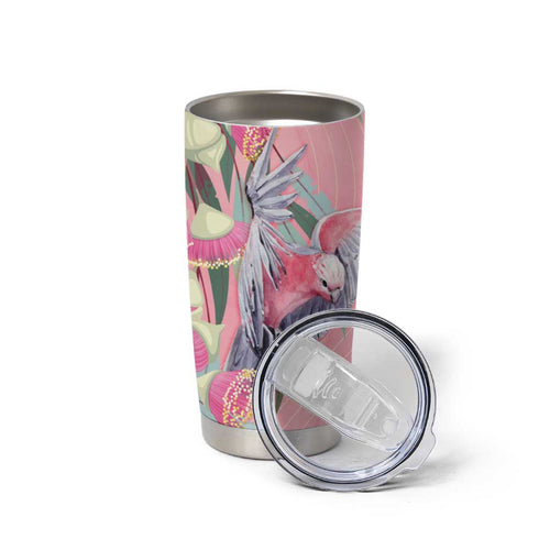 Australia Breast Cancer Awareness Tumbler Cup Pink Galah with Eucalyptus Flowers - Aussie Hoodie