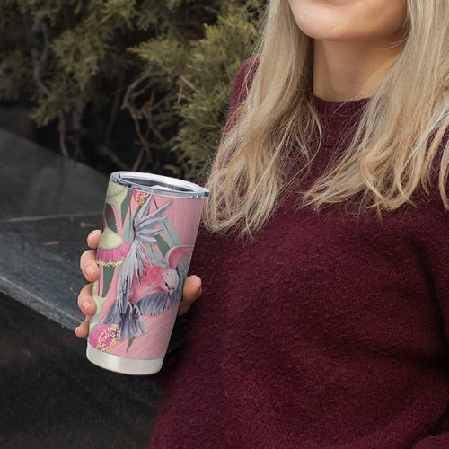 Australia Breast Cancer Awareness Tumbler Cup Pink Galah with Eucalyptus Flowers - Aussie Hoodie
