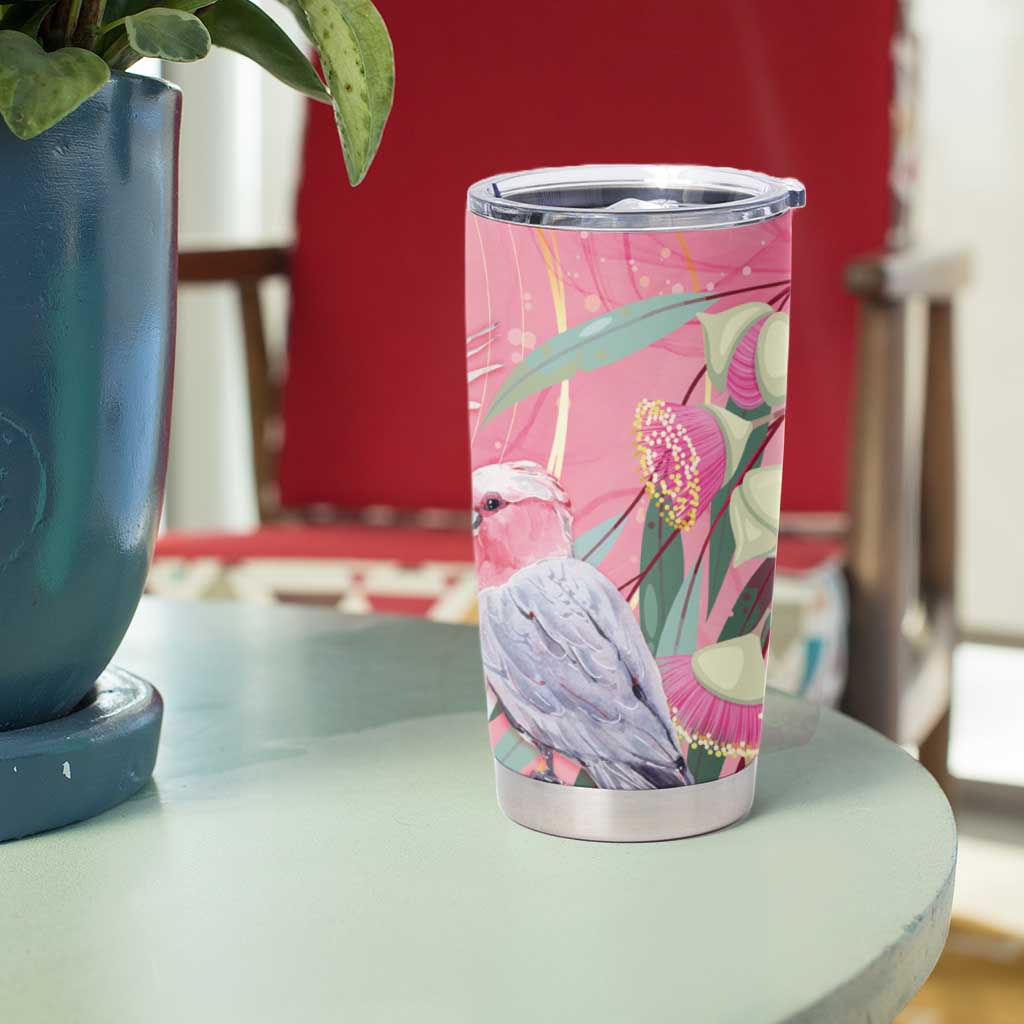 Australia Breast Cancer Awareness Tumbler Cup Pink Galah with Eucalyptus Flowers - Aussie Hoodie