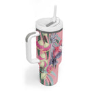 Australia Breast Cancer Awareness Tumbler With Handle Pink Galah with Eucalyptus Flowers - Aussie Hoodie