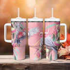 Australia Breast Cancer Awareness Tumbler With Handle Pink Galah with Eucalyptus Flowers - Aussie Hoodie