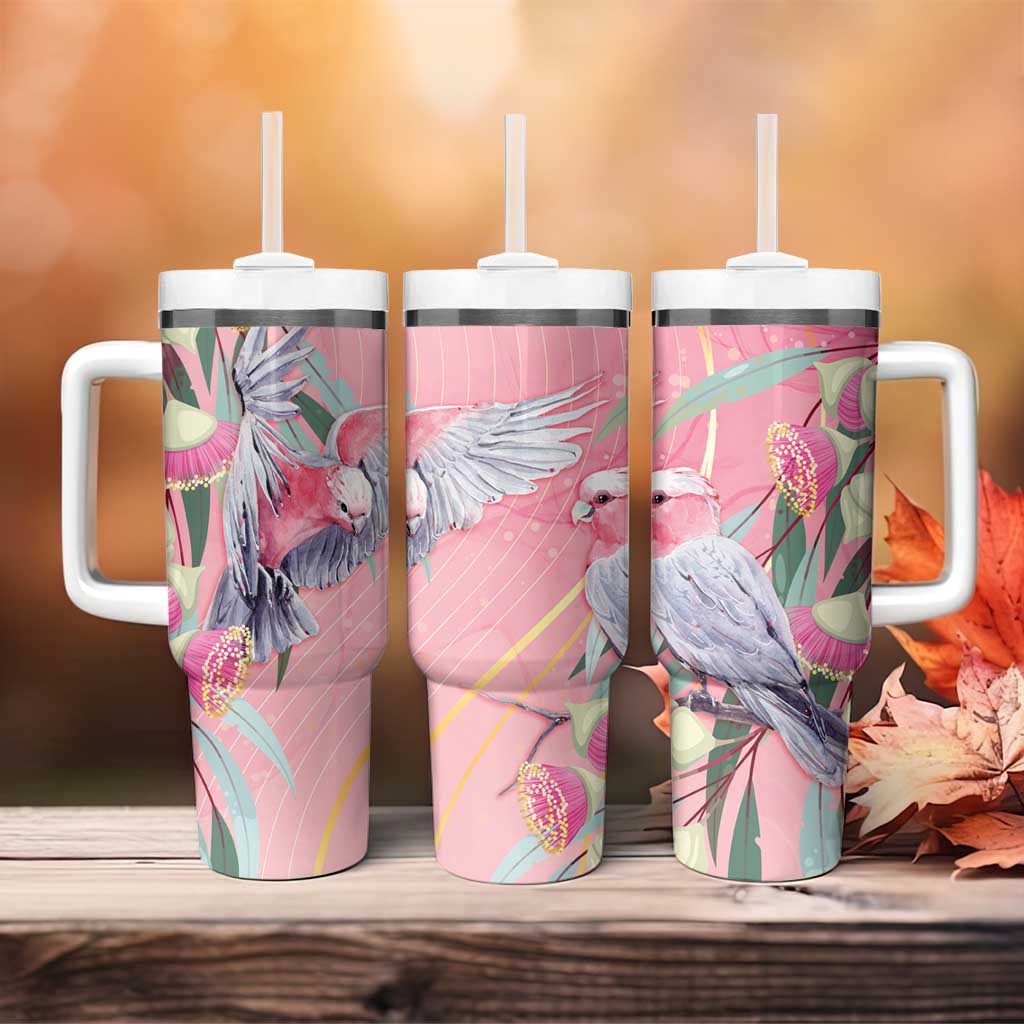 Australia Breast Cancer Awareness Tumbler With Handle Pink Galah with Eucalyptus Flowers - Aussie Hoodie