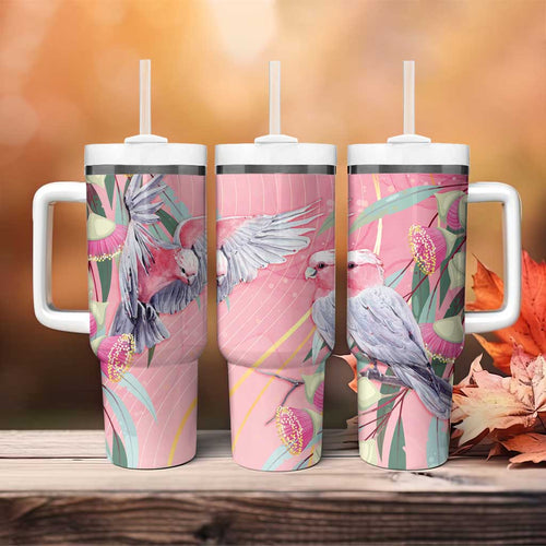 Australia Breast Cancer Awareness Tumbler With Handle Pink Galah with Eucalyptus Flowers - Aussie Hoodie