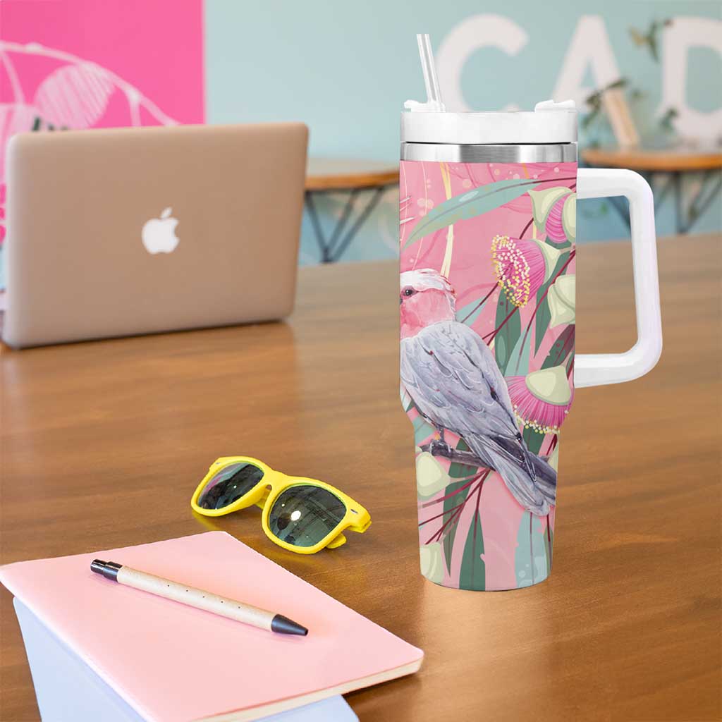 Australia Breast Cancer Awareness Tumbler With Handle Pink Galah with Eucalyptus Flowers - Aussie Hoodie