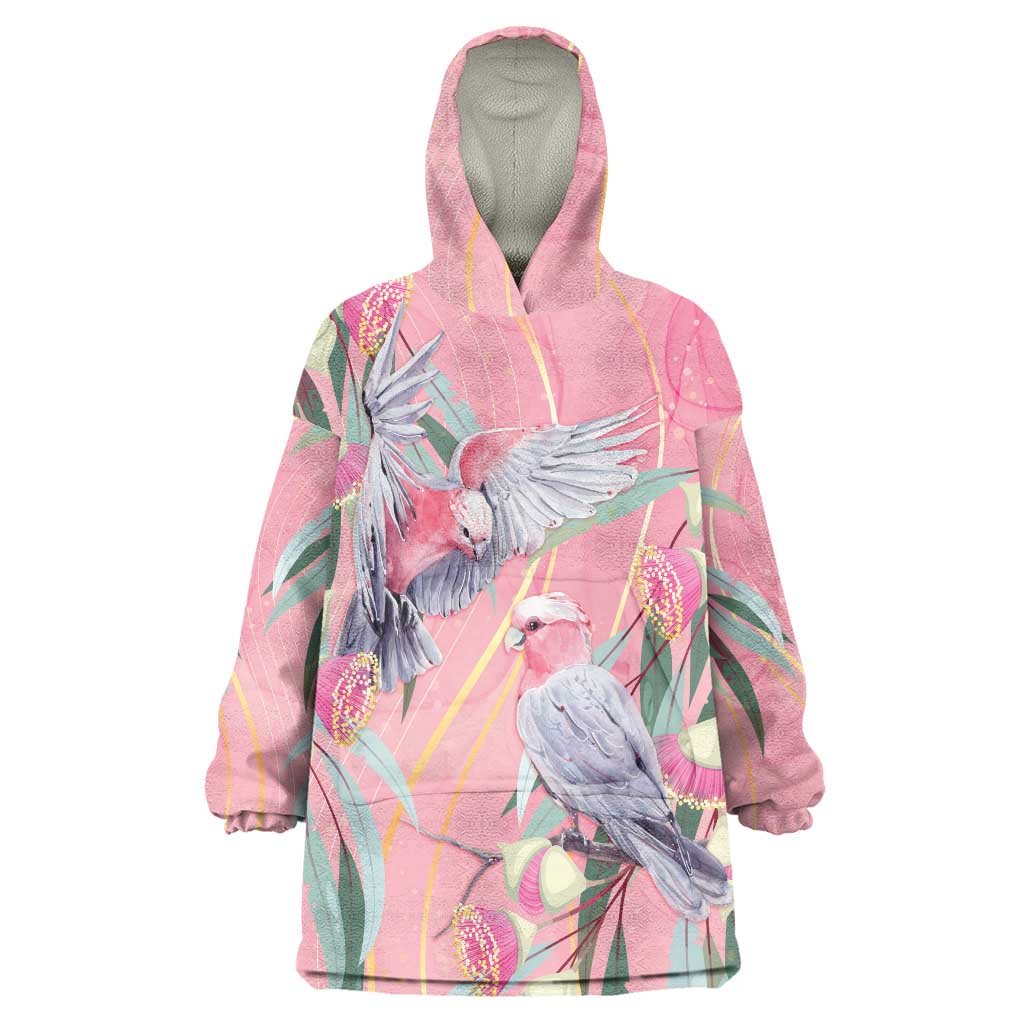 Australia Breast Cancer Awareness Wearable Blanket Hoodie Pink Galah with Eucalyptus Flowers - Aussie Hoodie