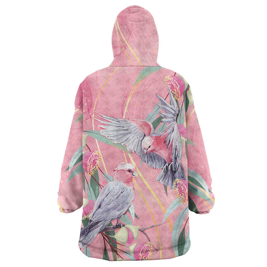 Australia Breast Cancer Awareness Wearable Blanket Hoodie Pink Galah with Eucalyptus Flowers - Aussie Hoodie