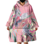 Australia Breast Cancer Awareness Wearable Blanket Hoodie Pink Galah with Eucalyptus Flowers - Aussie Hoodie