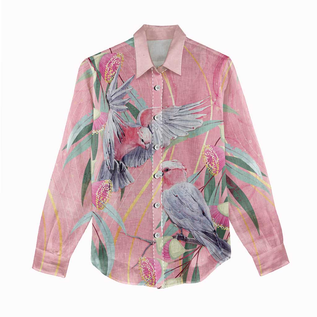 Australia Breast Cancer Awareness Women Casual Shirt Pink Galah with Eucalyptus Flowers - Aussie Hoodie