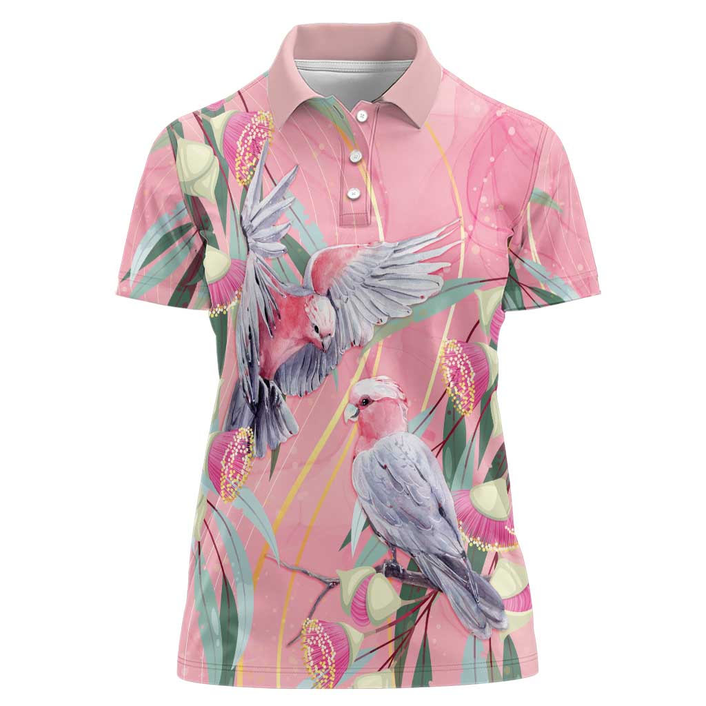 Australia Breast Cancer Awareness Women Polo Shirt Pink Galah with Eucalyptus Flowers - Aussie Hoodie