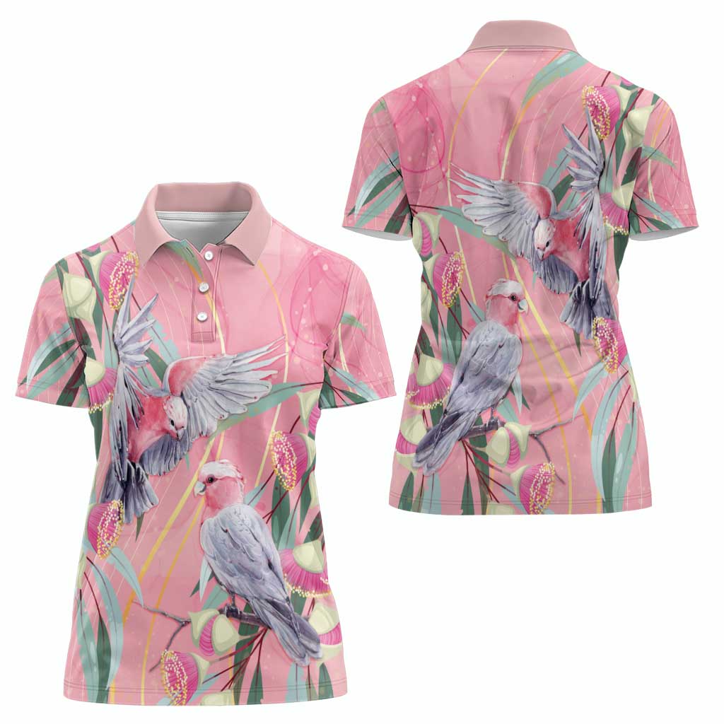 Australia Breast Cancer Awareness Women Polo Shirt Pink Galah with Eucalyptus Flowers - Aussie Hoodie