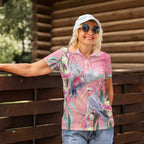 Australia Breast Cancer Awareness Women Polo Shirt Pink Galah with Eucalyptus Flowers - Aussie Hoodie