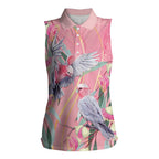 Australia Breast Cancer Awareness Women Sleeveless Polo Shirt Pink Galah with Eucalyptus Flowers - Aussie Hoodie