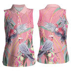 Australia Breast Cancer Awareness Women Sleeveless Polo Shirt Pink Galah with Eucalyptus Flowers - Aussie Hoodie