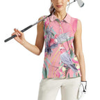 Australia Breast Cancer Awareness Women Sleeveless Polo Shirt Pink Galah with Eucalyptus Flowers - Aussie Hoodie
