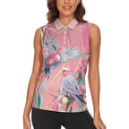 Australia Breast Cancer Awareness Women Sleeveless Polo Shirt Pink Galah with Eucalyptus Flowers - Aussie Hoodie