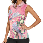 Australia Breast Cancer Awareness Women Sleeveless Polo Shirt Pink Galah with Eucalyptus Flowers - Aussie Hoodie