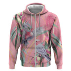 Australia Breast Cancer Awareness Zip Hoodie Pink Galah with Eucalyptus Flowers - Aussie Hoodie