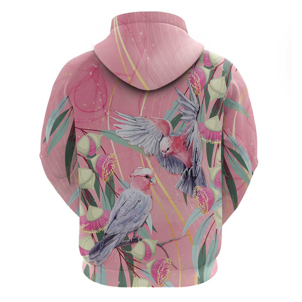Australia Breast Cancer Awareness Zip Hoodie Pink Galah with Eucalyptus Flowers - Aussie Hoodie