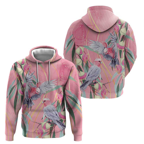 Australia Breast Cancer Awareness Zip Hoodie Pink Galah with Eucalyptus Flowers - Aussie Hoodie