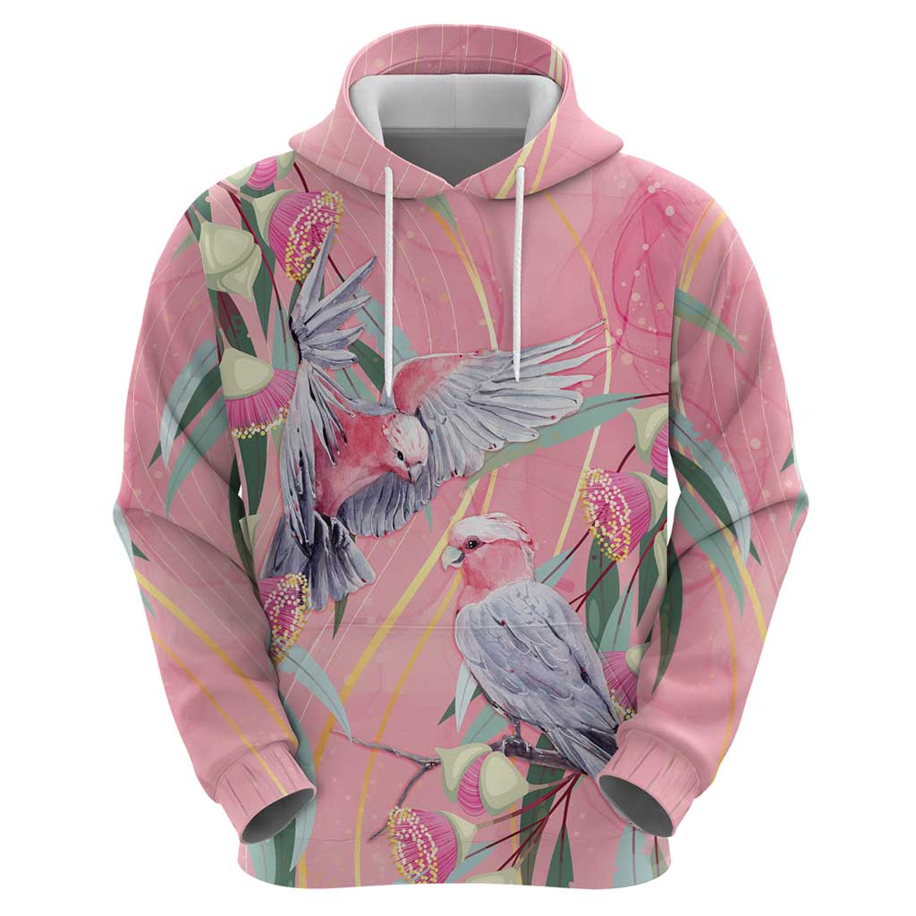 Australia Breast Cancer Awareness Zip Hoodie Pink Galah with Eucalyptus Flowers - Aussie Hoodie