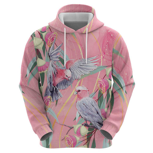 Australia Breast Cancer Awareness Zip Hoodie Pink Galah with Eucalyptus Flowers - Aussie Hoodie