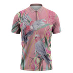 Australia Breast Cancer Awareness Zipper Polo Shirt Pink Galah with Eucalyptus Flowers - Aussie Hoodie