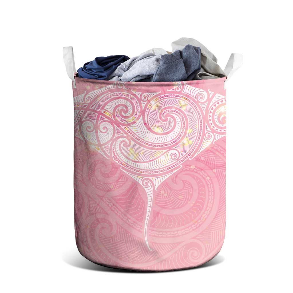 Breast Cancer Awareness Maori Aotearoa Laundry Basket Manta Ray - Pink Glaze - Aussie Hoodie