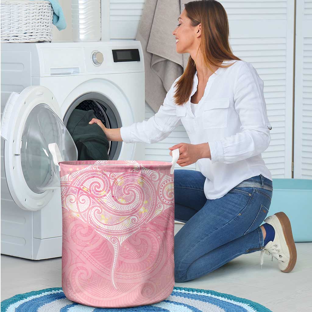 Breast Cancer Awareness Maori Aotearoa Laundry Basket Manta Ray - Pink Glaze - Aussie Hoodie