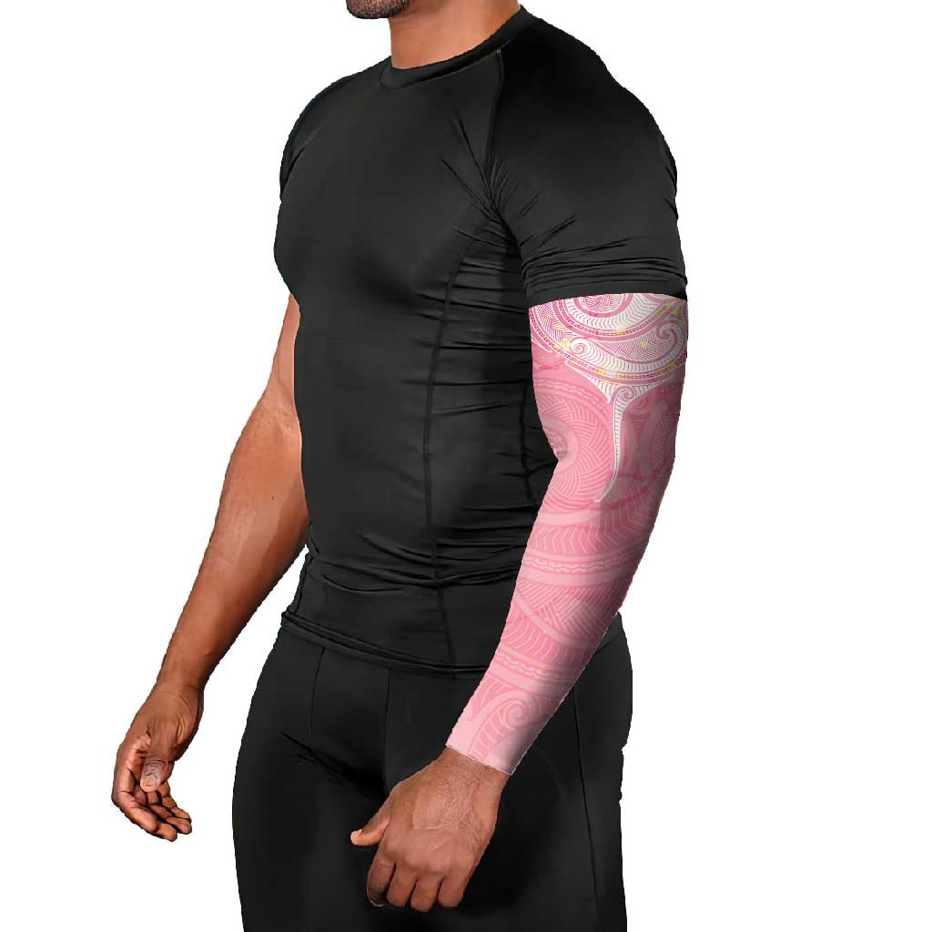 Breast Cancer Awareness Maori Aotearoa Arm Sleeves Manta Ray - Pink Glaze - Aussie Hoodie