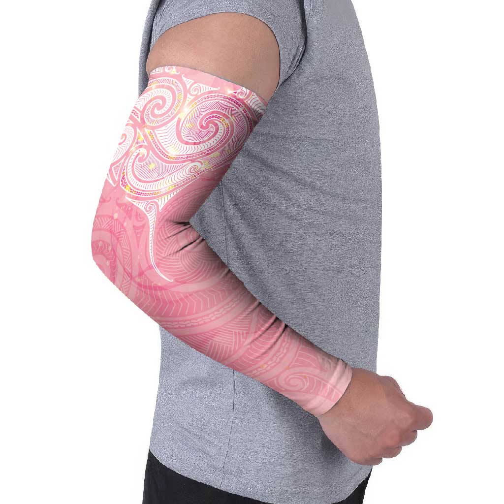 Breast Cancer Awareness Maori Aotearoa Arm Sleeves Manta Ray - Pink Glaze - Aussie Hoodie