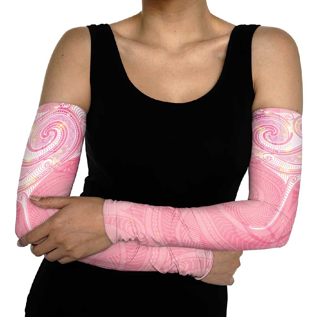 Breast Cancer Awareness Maori Aotearoa Arm Sleeves Manta Ray - Pink Glaze - Aussie Hoodie